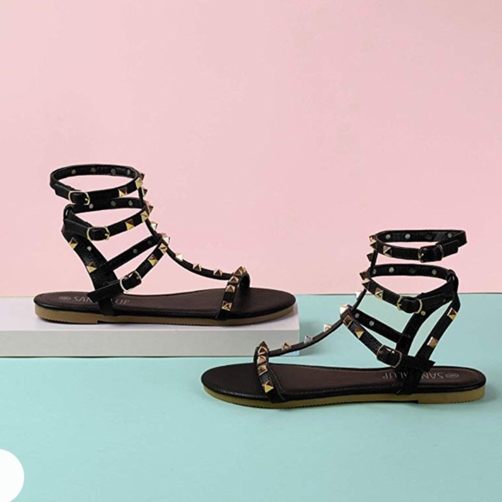 Rivets Studs Flat Sandal w Double Metal Buckle - Picture 5 of 6